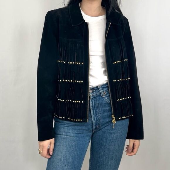 Vintage Berek Black Suede Fringed Leather Jacket - Picture 1 of 8